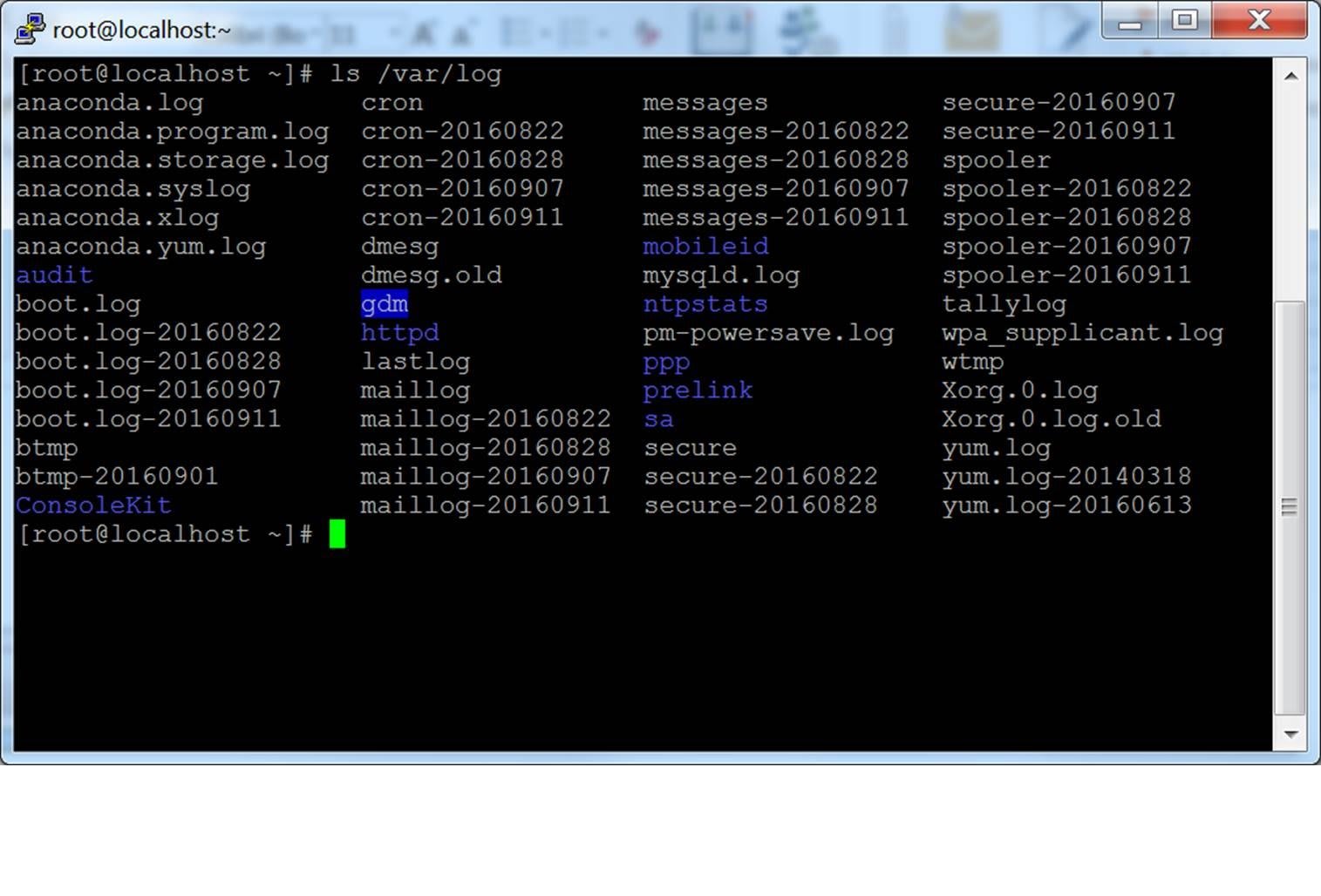 A terminal window displaying Linux log files, illustrating a typical SSH session via PuTTY.